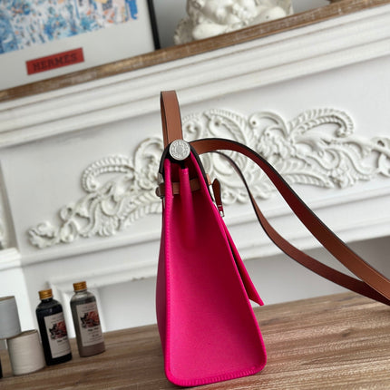ZIP CABINE 31 BAG IN FUCHSIA PINK CANVAS AND BRONZE BROWN CALFSKIN