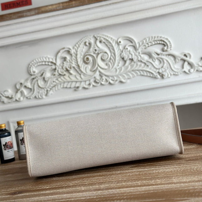 ZIP CABINE 31 BAG IN PALE GRAY CANVAS AND BRONZE BROWN CALFSKIN