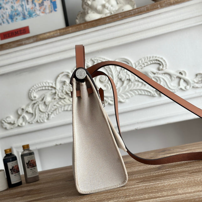 ZIP CABINE 31 BAG IN PALE GRAY CANVAS AND BRONZE BROWN CALFSKIN