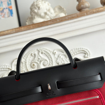ZIP CABINE 31 BAG IN RUBY RED CANVAS AND BLACK CALFSKIN