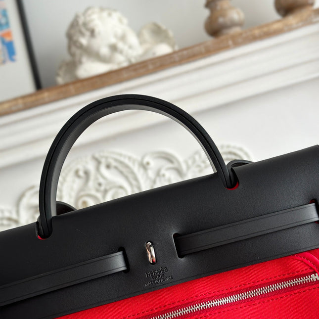 ZIP CABINE 31 BAG IN CLASSIC RED CANVAS AND BLACK CALFSKIN