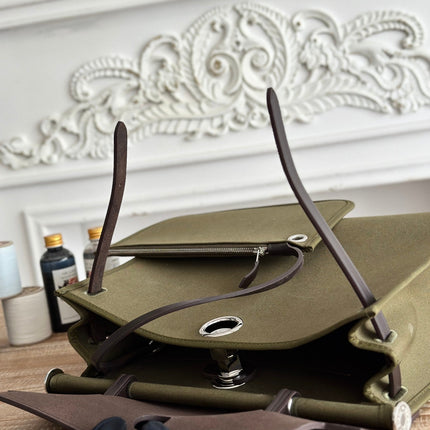 ZIP CABINE 31 BAG IN OLIVE GREEN CANVAS AND BLACK CALFSKIN