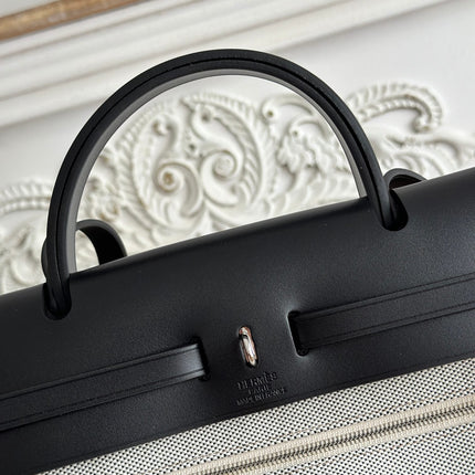 ZIP CABINE 31 BAG IN WHITE CANVAS AND BLACK CALFSKIN
