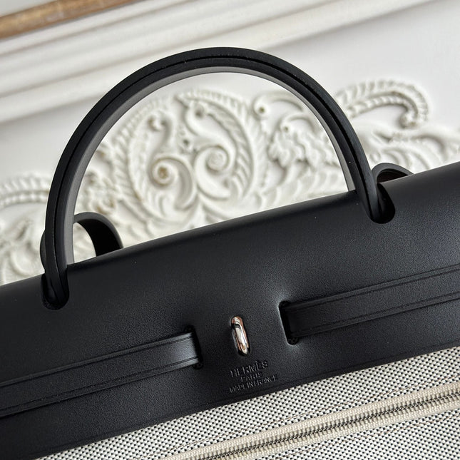 ZIP CABINE 31 BAG IN WHITE CANVAS AND BLACK CALFSKIN