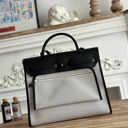 ZIP CABINE 31 BAG IN WHITE CANVAS AND BLACK CALFSKIN