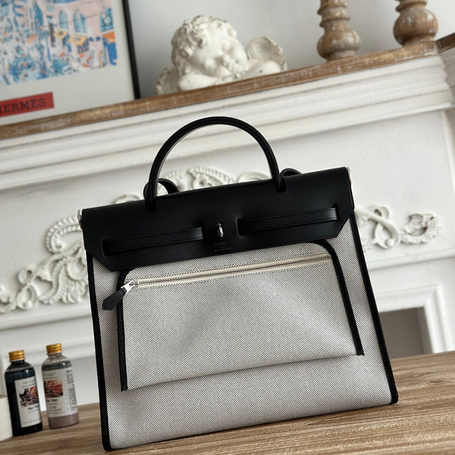 ZIP CABINE 31 BAG IN WHITE CANVAS AND BLACK CALFSKIN