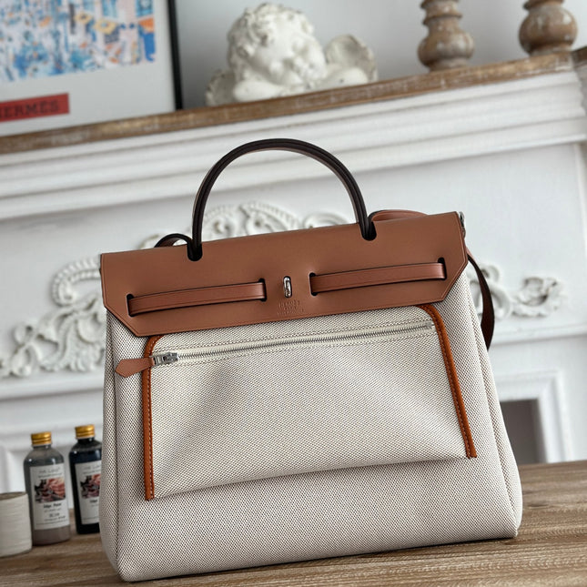 HERBAG ZIP 31 LAQUERED BAG IN OFF-WHITE MIX RED H PLUME CANVAS