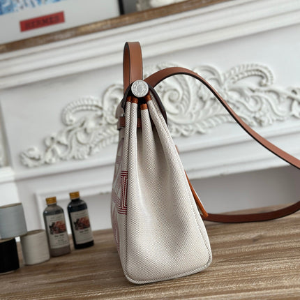 HERBAG ZIP 31 LAQUERED BAG IN OFF-WHITE MIX RED H PLUME CANVAS