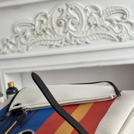 HERBAG ZIP 31 LAQUERED BAG IN BLUE MIX RED H PLUME CANVAS