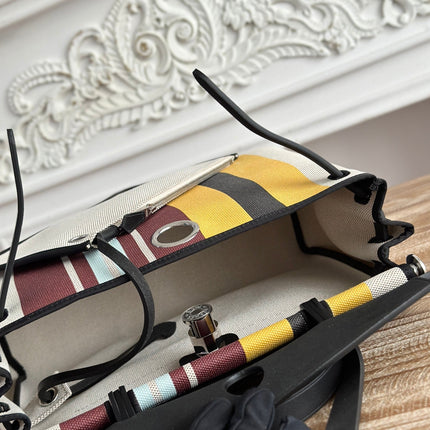 HERBAG ZIP 31 LAQUERED BAG IN BROWN MIX YELLOW H PLUME CANVAS