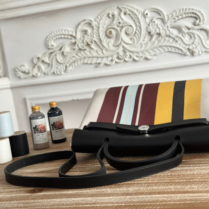 HERBAG ZIP 31 LAQUERED BAG IN BROWN MIX YELLOW H PLUME CANVAS