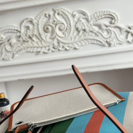 HERBAG ZIP 31 LAQUERED BAG IN GREEN MIX BLUE H PLUME CANVAS