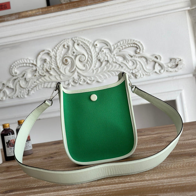 MINI NEO 17 EVELYNE BAG IN EMERALD GREEN CANVAS AND WHITE CALFSKIN