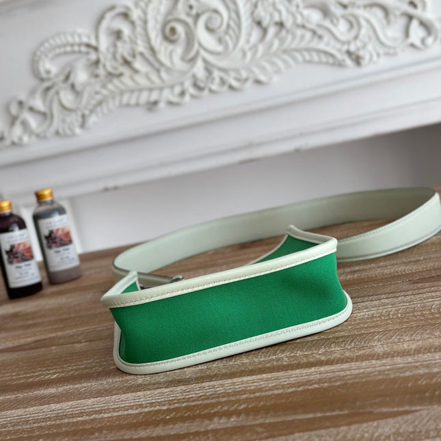 MINI NEO 17 EVELYNE BAG IN EMERALD GREEN CANVAS AND WHITE CALFSKIN