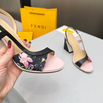 FENDI 26S SLINGBACK SANDALS IN BLACK CALFSKIN AND CANVAS