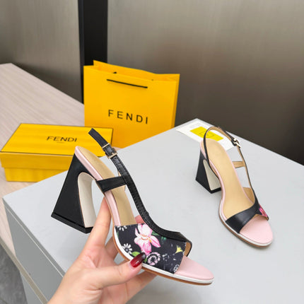FENDI 26S SLINGBACK SANDALS IN BLACK CALFSKIN AND CANVAS