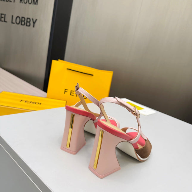 FENDI 26S SLINGBACK SANDALS IN LIGHT PINK CALFSKIN AND BROWN CANVAS