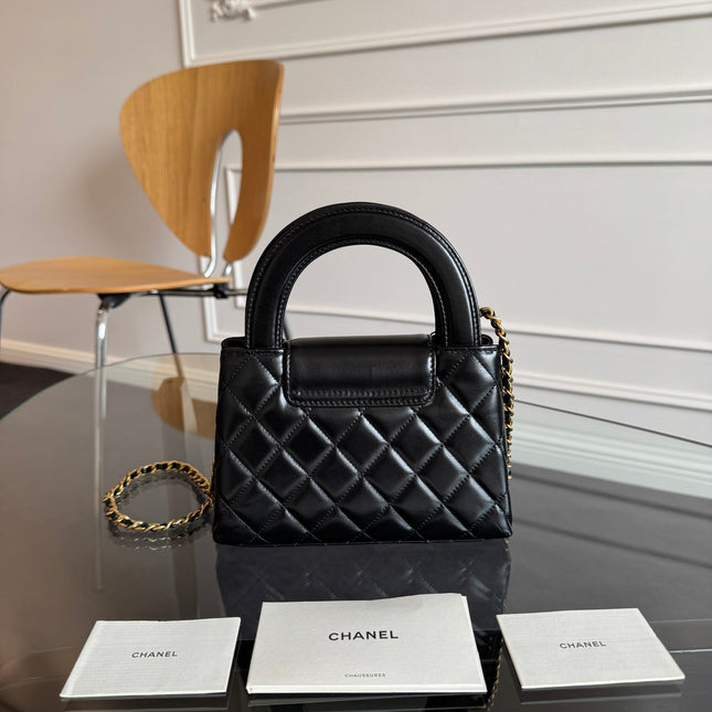 KELLY SHOPPING BAG 19 IN BLACK CALFSKIN GOLD HARDWARE
