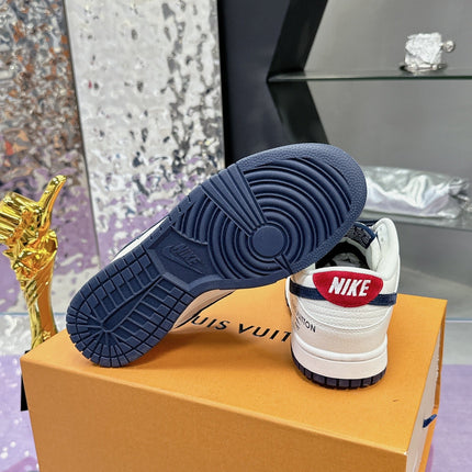 LV 26S DUNK LOW SNEAKERS IN WHITE NAVY CALFSKIN AND SUEDE