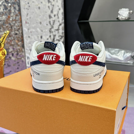 LV 26S DUNK LOW SNEAKERS IN WHITE NAVY CALFSKIN AND SUEDE