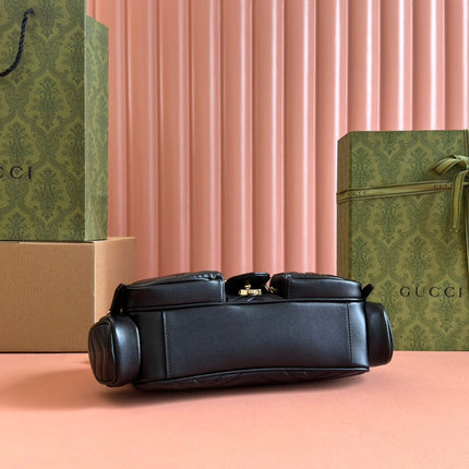 MARMONT SMALL MULTI-POCKET BAG 25 IN BLACK CALFSKIN GOLD HARDWARE