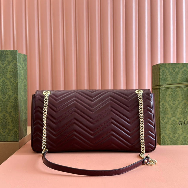 MARMONT SHOULDER BAG 40 IN WINE RED CALFSKIN GOLD CHAIN