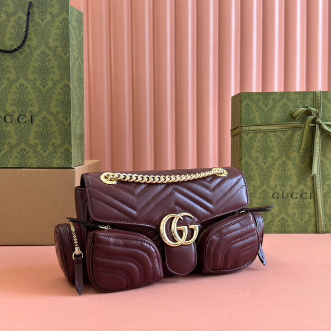 MARMONT SMALL MULTI-POCKET BAG 25 IN CURRANT RED CALFSKIN GOLD HARDWARE