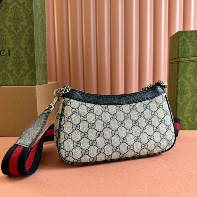 OPHIDIA SHOULDER BAG 25 IN GREY EBONY CANVAS AND BLACK LAMBSKIN SILVER HARDWARE