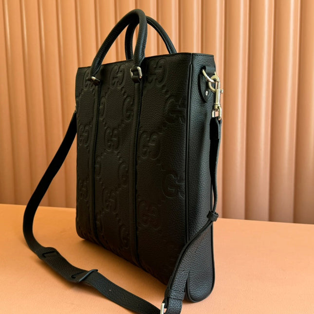 SUPER MEDIUM TOTE BAG 42 IN BLACK EMBOSSED CALFSKIN GOLD HARDWARE