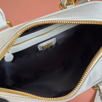 ARCADIE BAG 22 IN WHITE CALFSKIN EMBOSSED LOGO