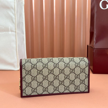 HORSEBIT 1955 WALLET ON CHAIN 19 IN BEIGE DARK BROWN NEW GG AND ROSSO ANCORA RED CALFSKIN