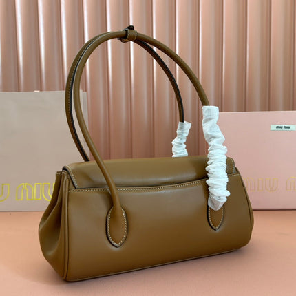 BEAU TOP HANDLE BAG 28 IN CHOCOLATE BROWN GLOSSY CALFSKIN GOLD HARDWARE