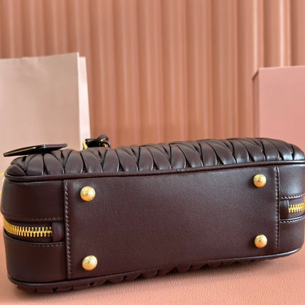 ARCADIE MATELASSÉ BAG 27 IN CONGO BROWN CALFSKIN GOLD HARDWARE