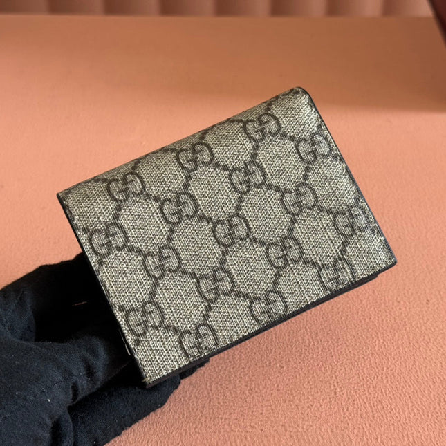 MARMONT BI-COLOUR CARD CASE WALLET 11 IN BEIGE EBONY GG CANVAS BLACK CALFSKIN