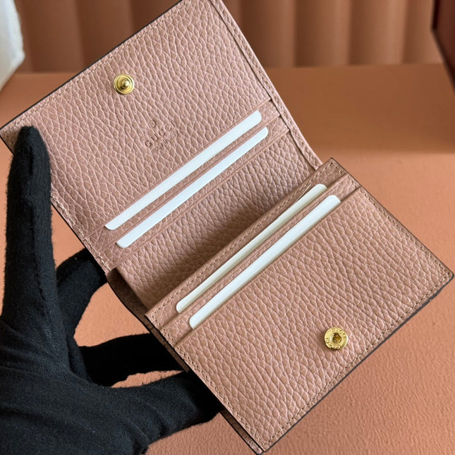 MARMONT BI-COLOUR CARD CASE WALLET 11 IN BEIGE EBONY GG CANVAS PINK CALFSKIN