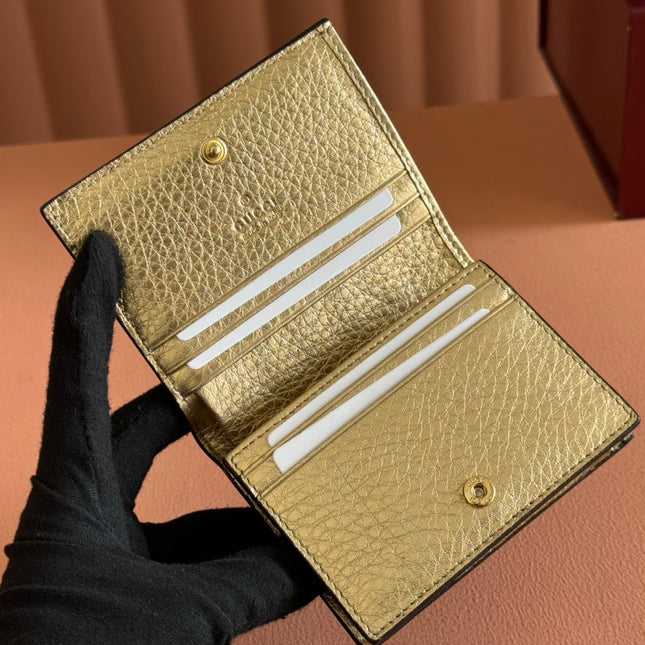 MARMONT BI-COLOUR CARD CASE WALLET 11 IN BEIGE EBONY GG CANVAS GOLD GLOSSY CALFSKIN
