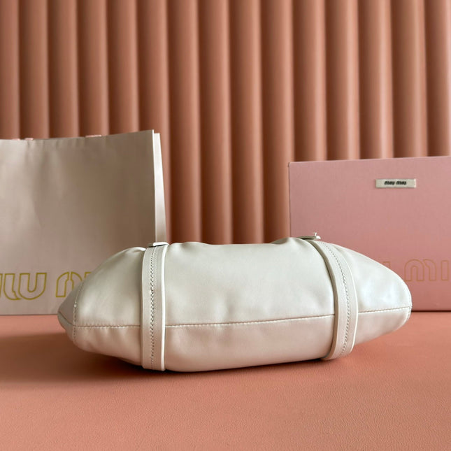 MIUMIU 26S JOIE HAND BAG 32 IN WHITE SHINY LAMBSKIN GOLD HARDWARE