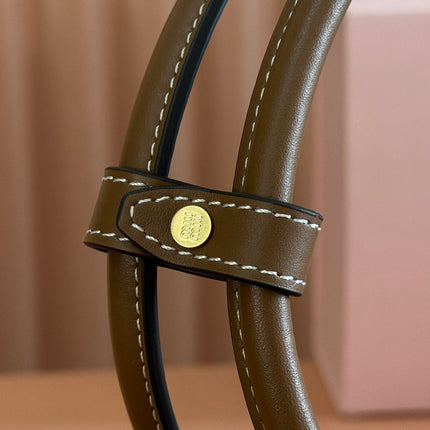 MIUMIU 25S BEAU DENIM BAG 28 IN DARK BLUE DENIM AND BROWN CALFSKIN
