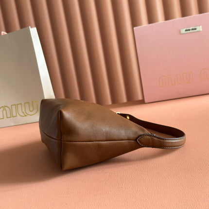 MIUMIU 26S CORDUROY POUCH BAG 25 IN BROWN CALFSKIN GOLD HARDWARE