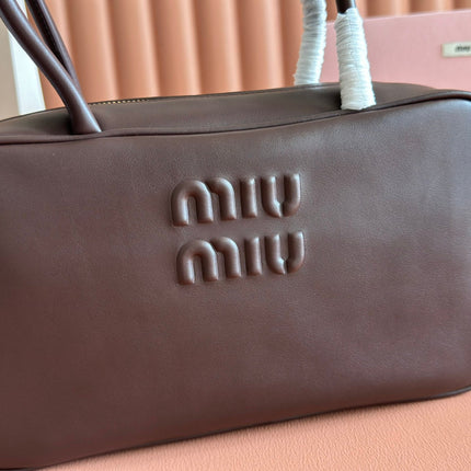 MIUMIU 26S BEAU TOP HANDLE BAG 29 IN DARK BROWN CALFSKIN GOLD HARDWARE