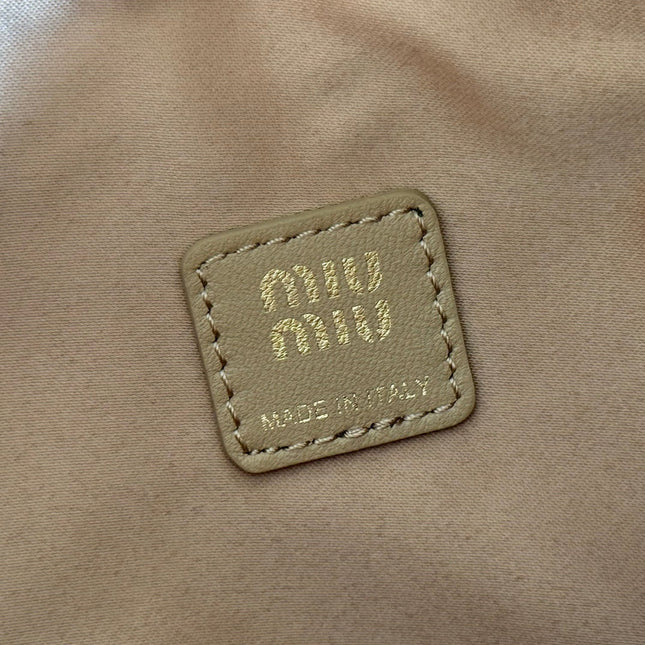 MIUMIU 26S POUCH BAG 15 IN DARK BEIGE CALFSKIN GOLD HARDWARE