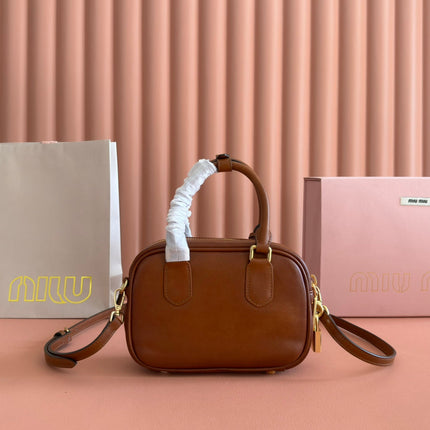 MIUMIU 26S ARCADIE BAG 19 IN TAN BROWN CALFSKIN GOLD HARDWARE