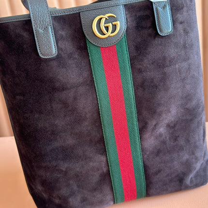 GUCCI 25S OPHIDIA MEDIUM TOTE 36 CM IN DARK CHOCOLATE BROWN SUEDE