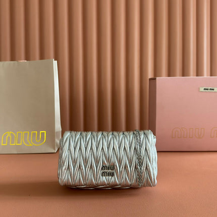 MIUMIU 26S MATELASSE MINI BAG 18 IN SILVER CALFSKIN SILVER HARDWARE