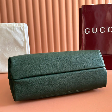 GUCCI 25S HANDBAG 46 CM IN DARK GREEN CALFSKIN WITH GOLD HARDWARE