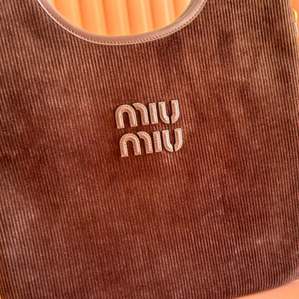 MIUMIU 26S IVY 40 TOTE IN CHOCOLATE BROWN CANVAS AND DARK BROWN CALFSKIN