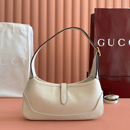 GUCCI 26S JACKIE SLIM SHOULDER BAG 27 IN CREAM WHITE CALFSKIN