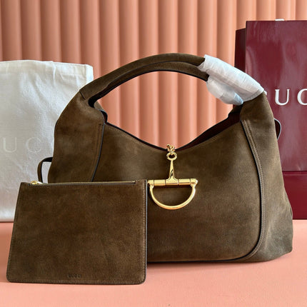 GUCCI 26S SOFTBIT SHOULDER BAG 46 IN DARK BROWN SUEDE