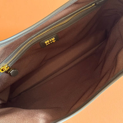 MIUMIU 26S IVY 40 TOTE IN IN CHOCOLATE BROWN CANVAS AND BLACK CALFSKIN