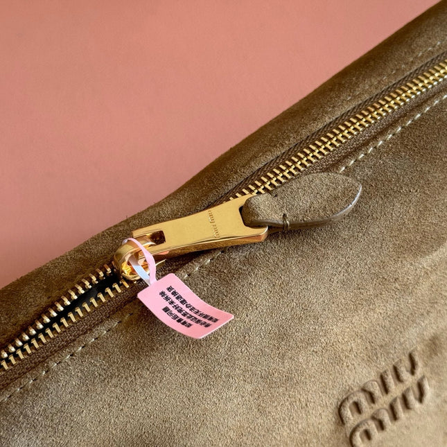 MIUMIU 26S CORDUROY POUCH BAG 25 IN LIGHT BROWN SUEDE